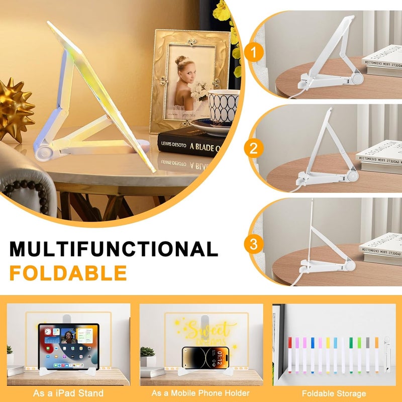 Lufccos Lumiboard Led Drawing Board,11.8 X 7.9” Led Note Board with Colors,Cosmody Led Drawing Board,Erasable Light Up Dry Erase Board,Personalized Birthday Gifts for Women Men, Adjustable Stand,12 Pens - Image 5